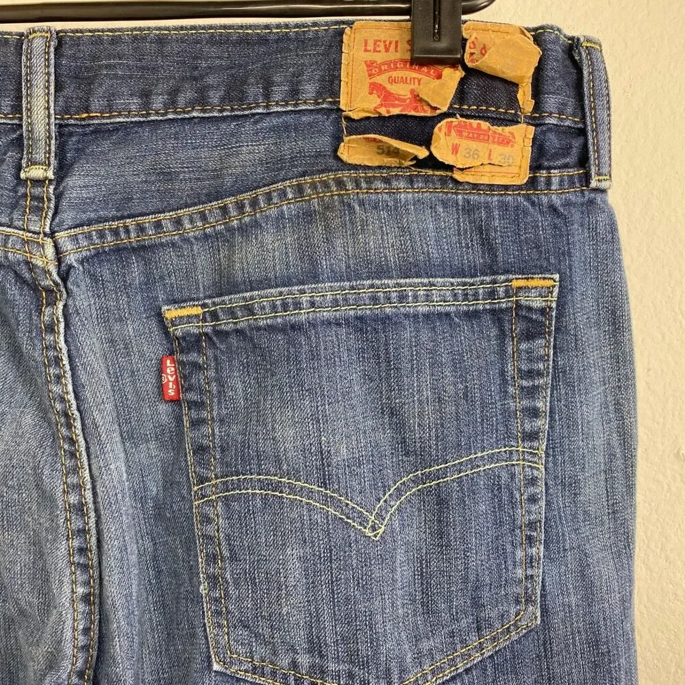 Levi 514 Vintage Y2K Blue Jeans 36x30 Straight Leg Mid Rise Cotton Mexico